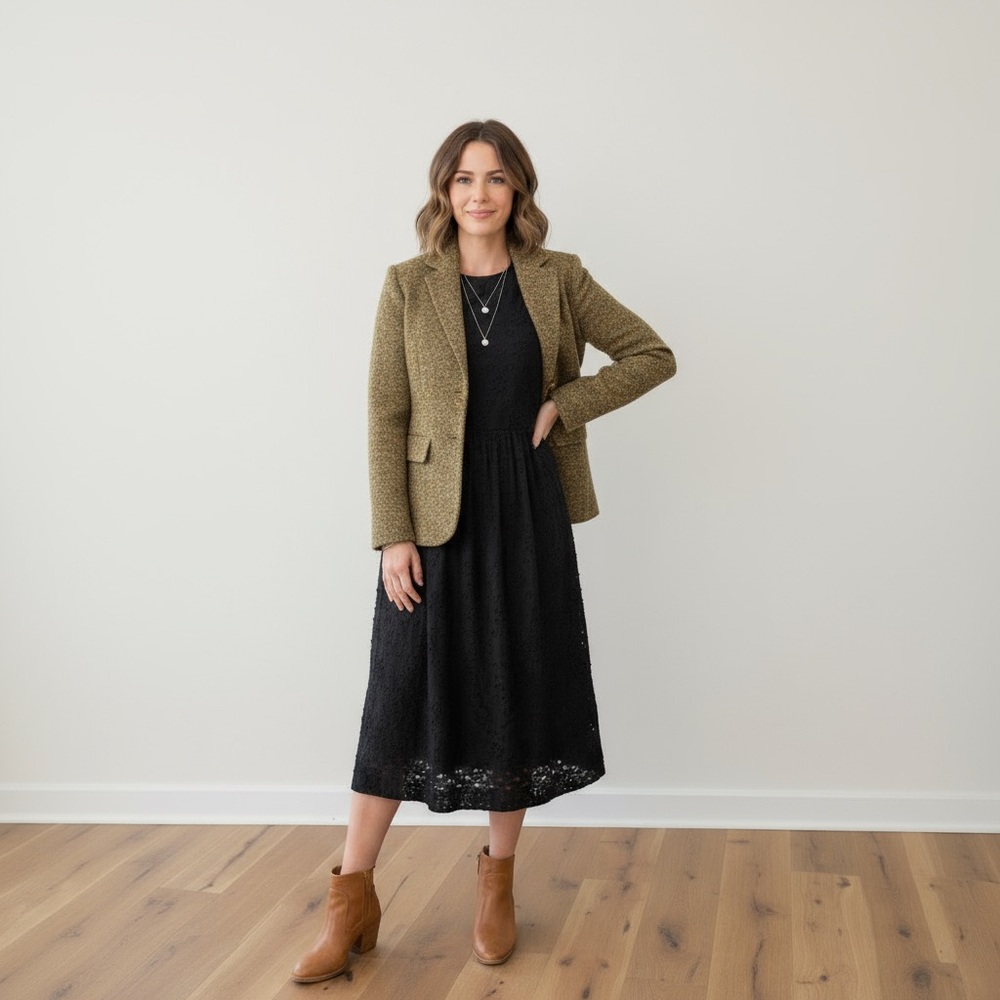 🍂 J.Crew Eyelet Midi Dress – Size 4 | Black | Fall Favorite 🍂